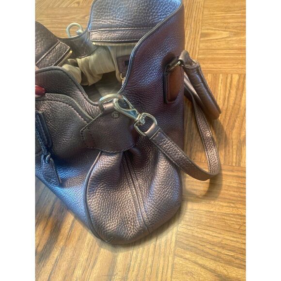 Cole Haan Metallic Leather Satchel Handbag With Shoulder Strap zip closure - Picture 9 of 9